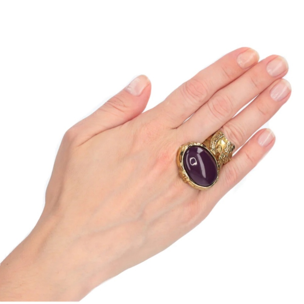 Yves Saint Laurent YSL Arty Purple Enamel Oval Statement Ring. RARE.